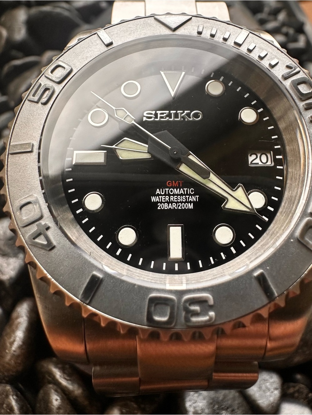Seiko Mod Black Dial Automatic Stainless Steel Diver Watch with Silver Bezel